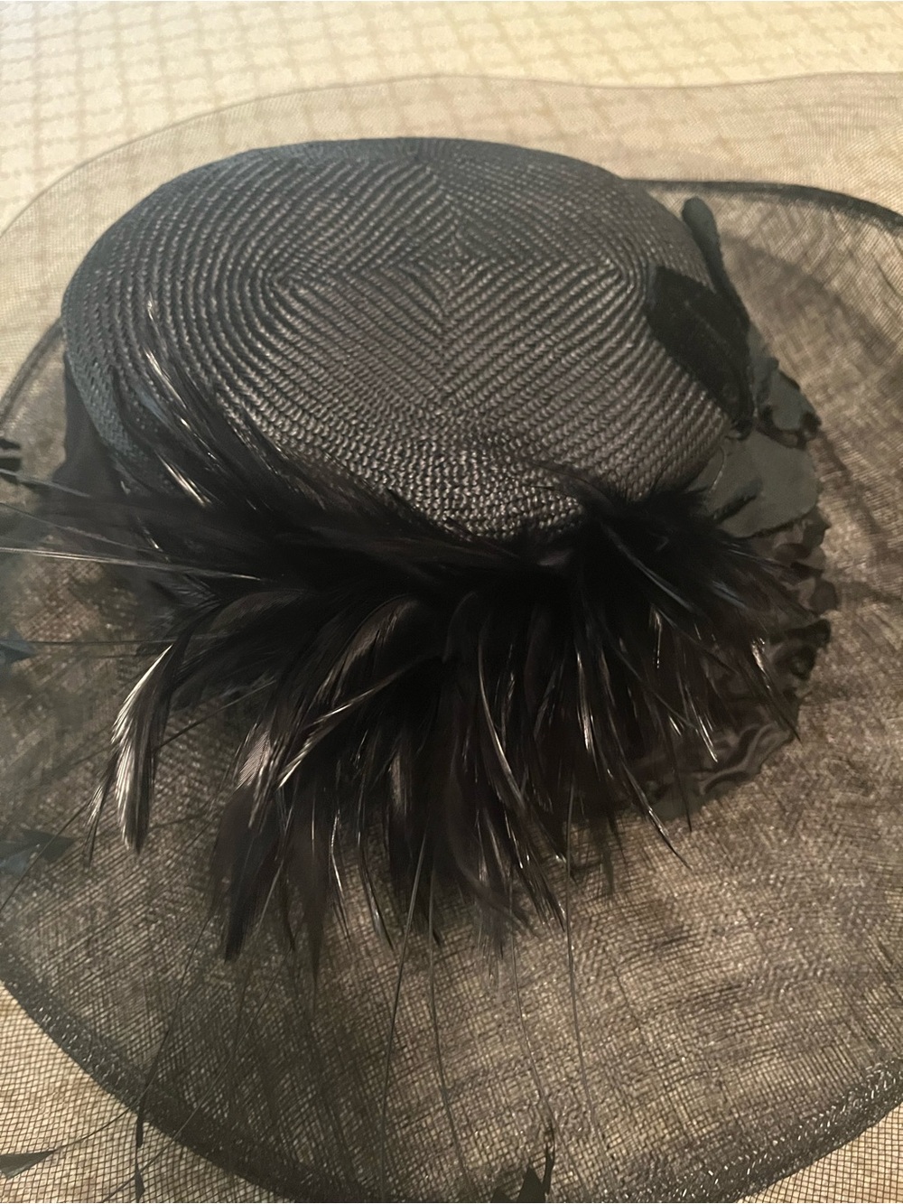Louise Green Elegant Black Feathered Women’s Dress Hat (box included)
